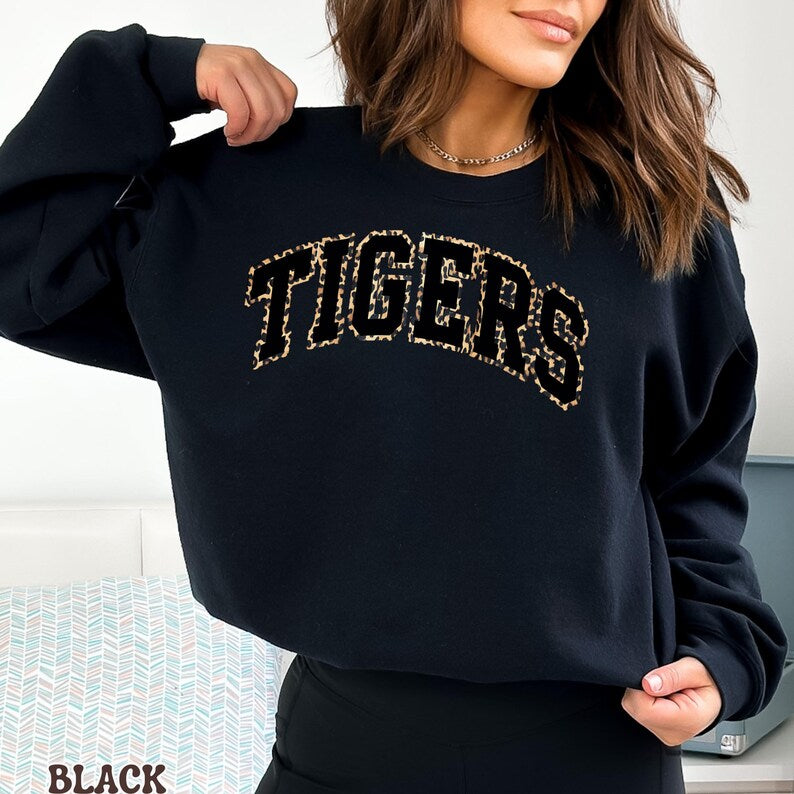 Custom Leopard Outline Varsity Crewneck Sweatshirt