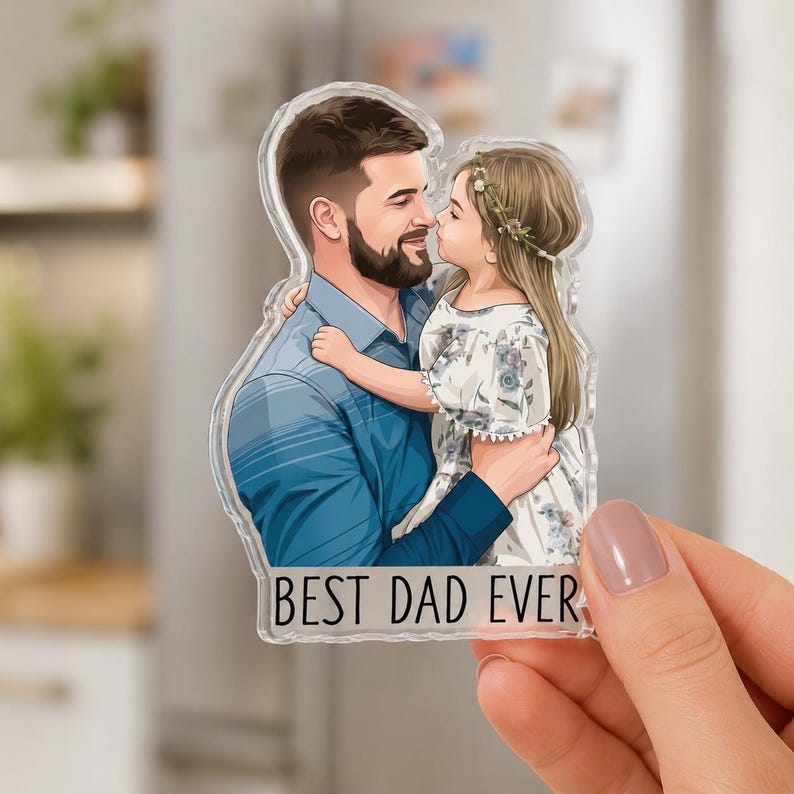 Custom Family Photo Fridge Magnet, Personalized Cartoon Portrait Magnet