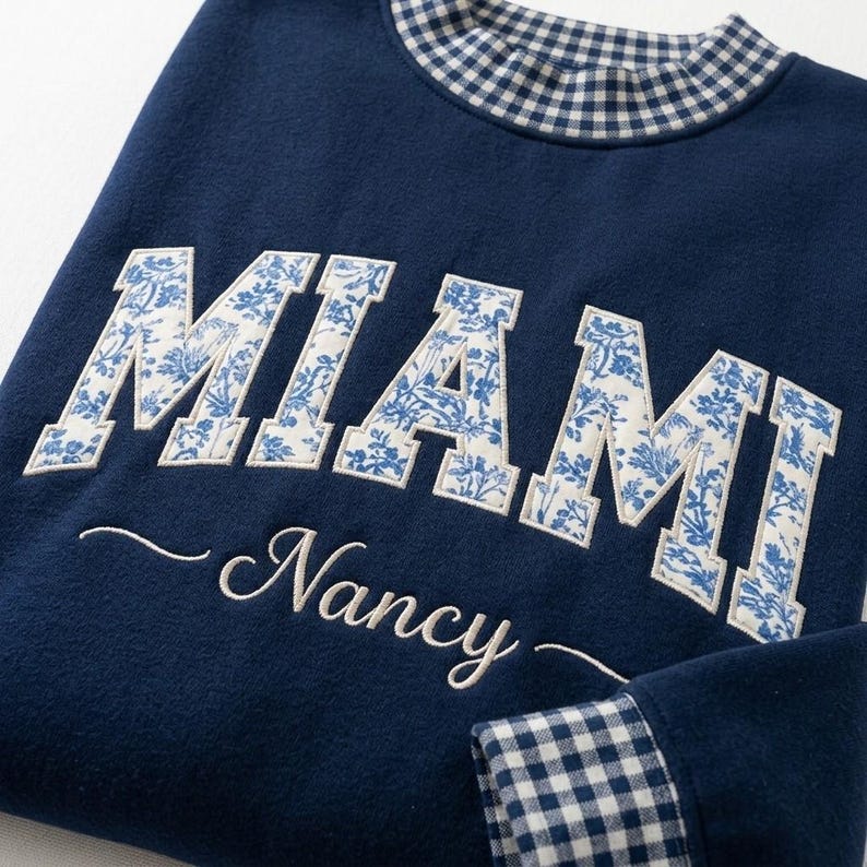 Custom Gingham Trim Varsity Embroidered Sweatshirt