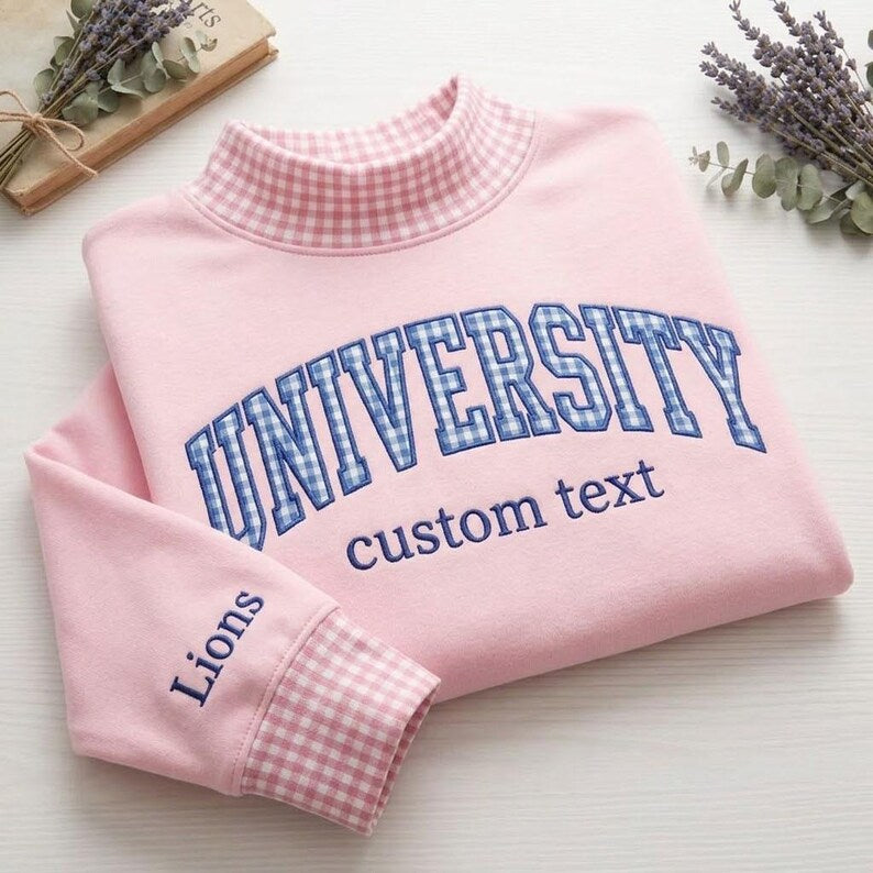 Custom Layered Gingham Collar Varsity Pullover