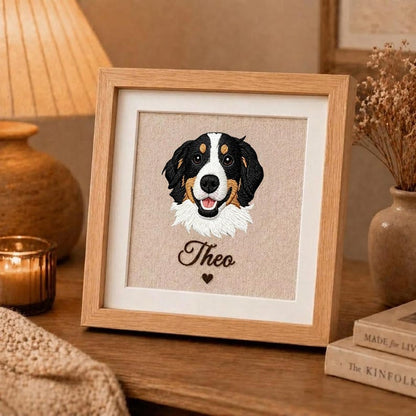 Custom Pet Embroidery Framed Art Personalized Name Pet Memorial Wooden Frame