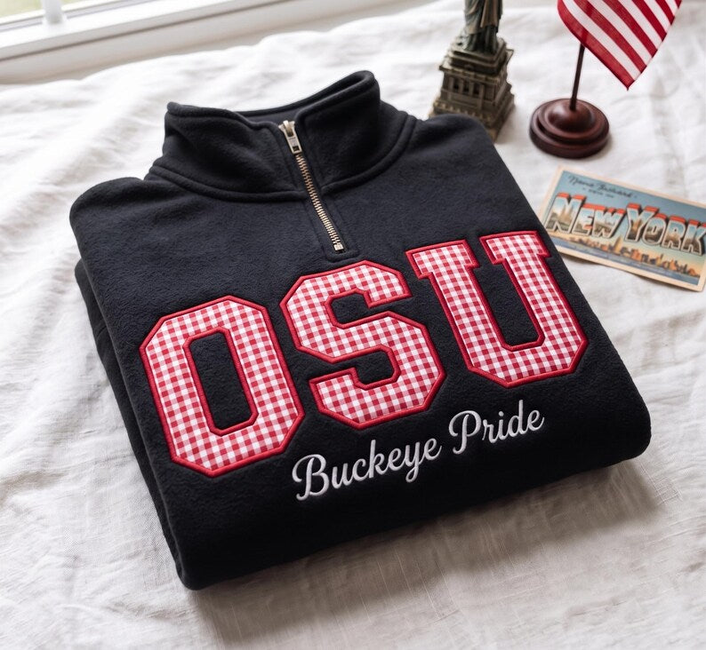 Custom Gingham Appliqué Quarter-Zip Fleece Pullover