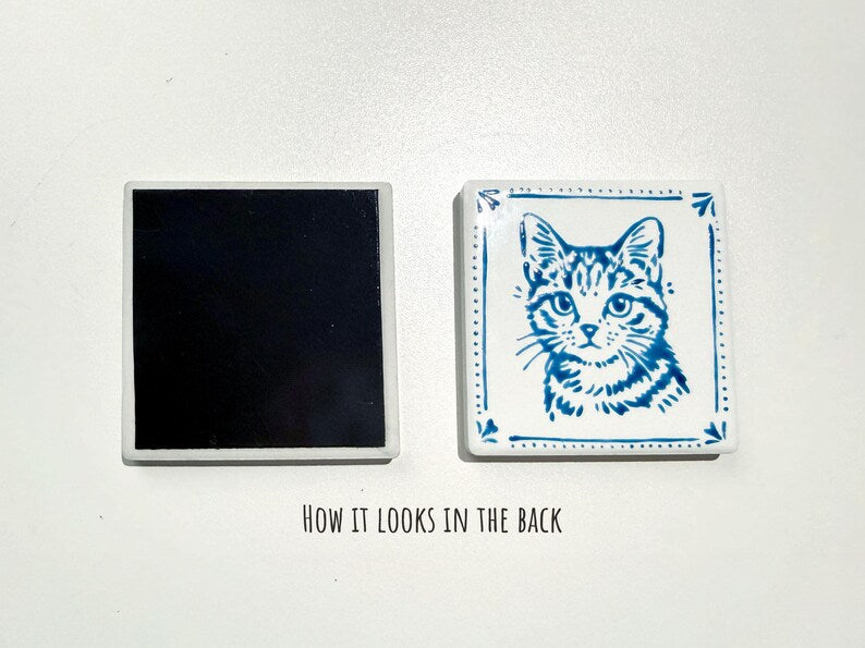 Custom Delft Ceramic Pet Portrait Magnet