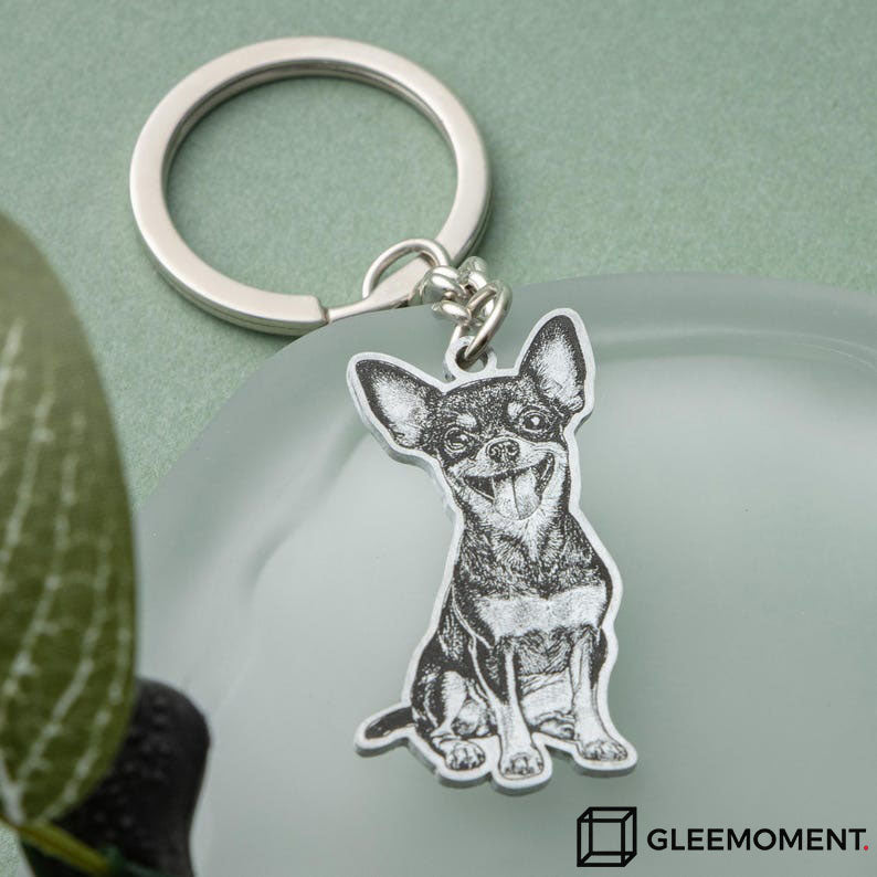 Custom Engraved Pet Photo Keychain | Personalized Dog Portrait Keyring