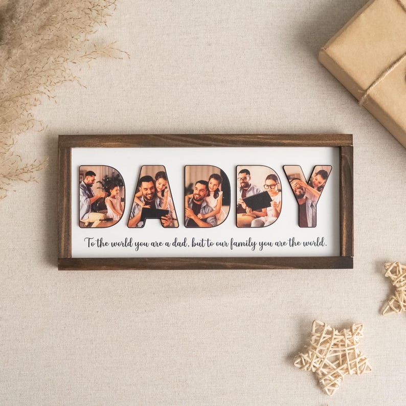 Personalized Dad Letter Photo Frame, Custom Father’s Day Wood Decor