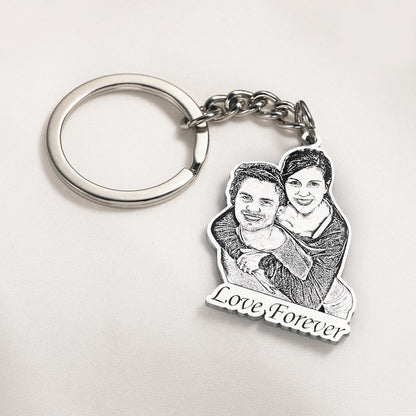 Custom Engraved Pet Photo Keychain | Personalized Dog Portrait Keyring