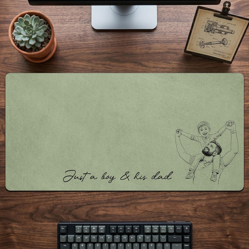 Custom Slogan Photo Sketch Desk Mat, Father’s Day Gift for Dad/Grandpa