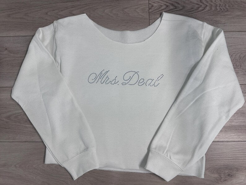 Custom Rhinestone Off-Shoulder Sweatshirt