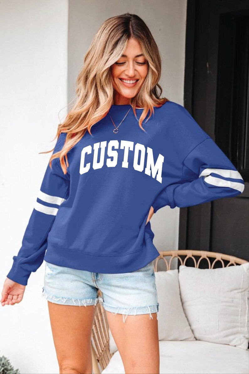 Custom Varsity Striped Sleeve Crewneck Sweatshirt