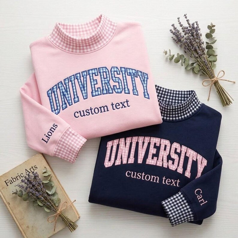 Custom Layered Gingham Collar Varsity Pullover