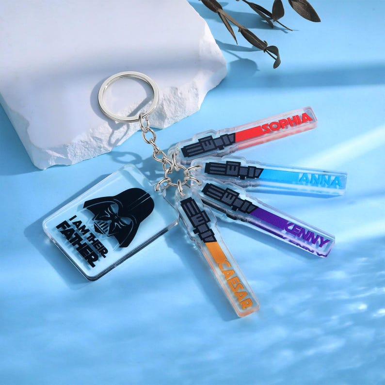 Personalized Star Wars Acrylic Keychain, Custom Lightsaber Name Dad Gift