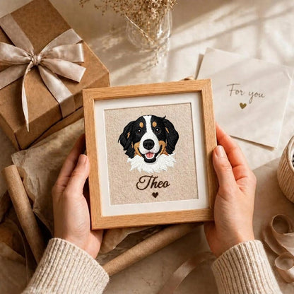 Custom Pet Embroidery Framed Art Personalized Name Pet Memorial Wooden Frame
