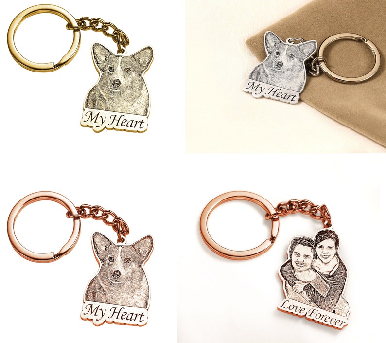 Custom Engraved Pet Photo Keychain | Personalized Dog Portrait Keyring