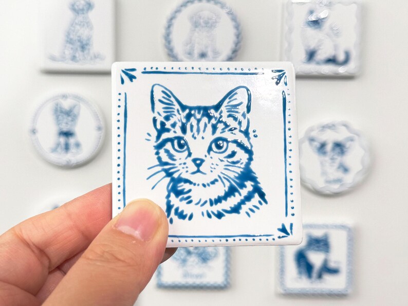 Custom Delft Ceramic Pet Portrait Magnet