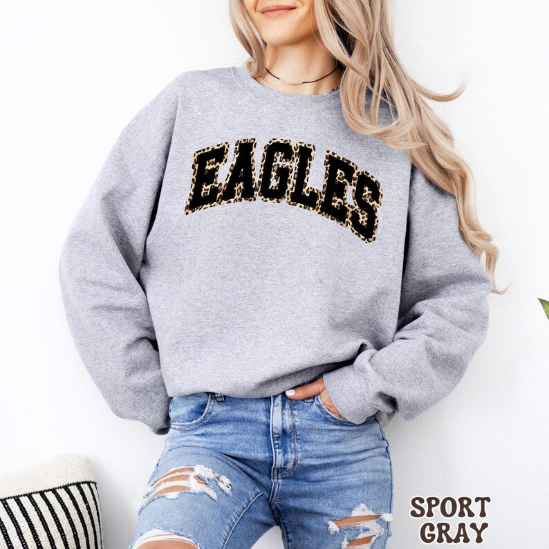Custom Leopard Outline Varsity Crewneck Sweatshirt