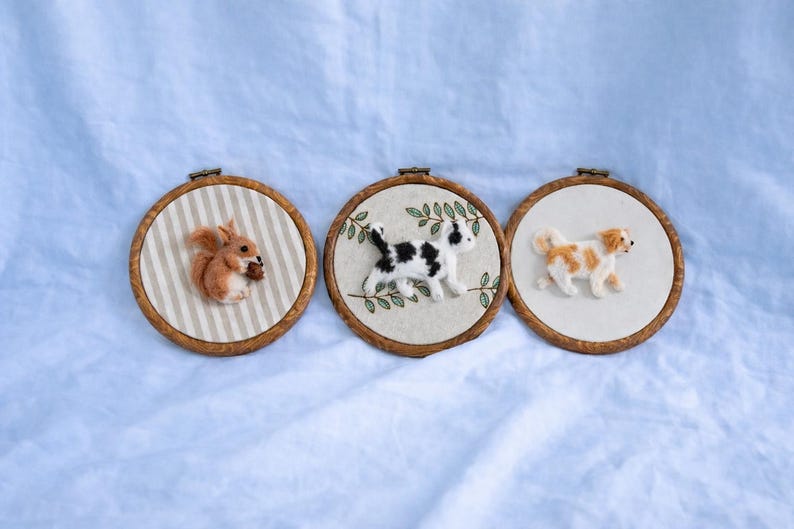 Personalized Needle Felt Pet Hoop Art Portrait
