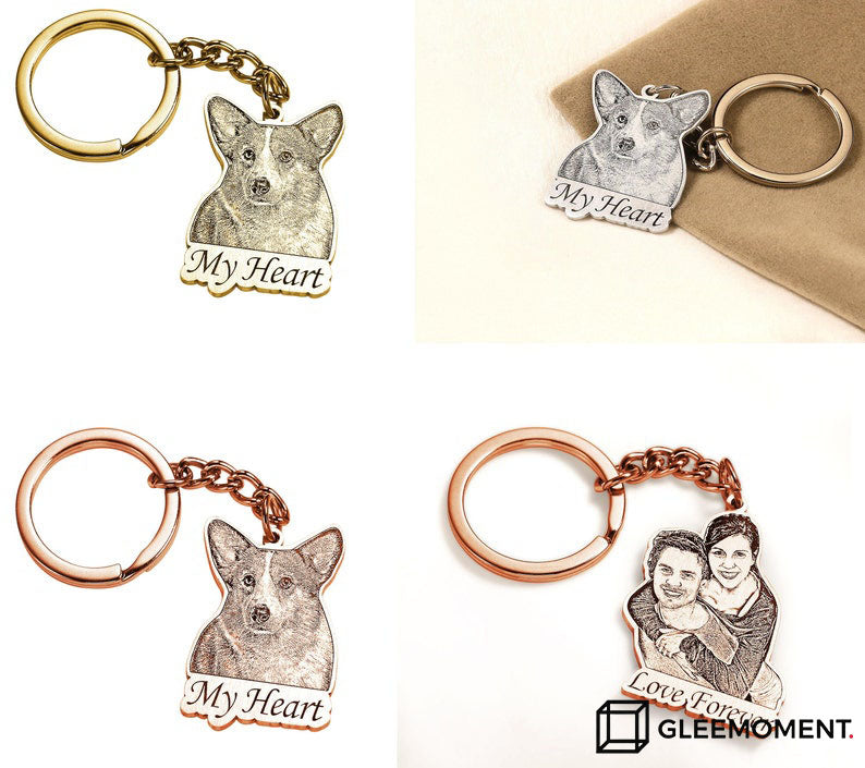 Custom Engraved Pet Photo Keychain | Personalized Dog Portrait Keyring