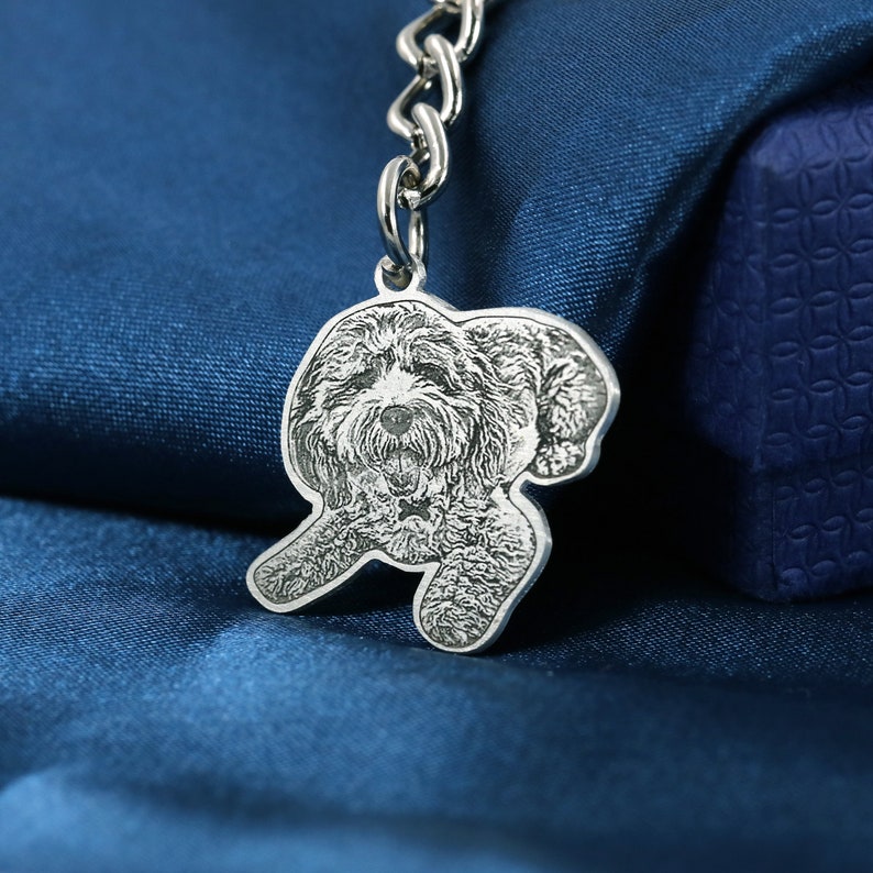 Custom Engraved Pet Photo Keychain | Personalized Dog Portrait Keyring