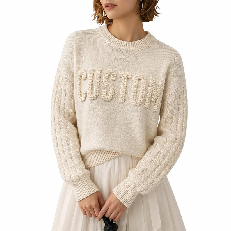 Custom Knit Lettering Crewneck Sweater