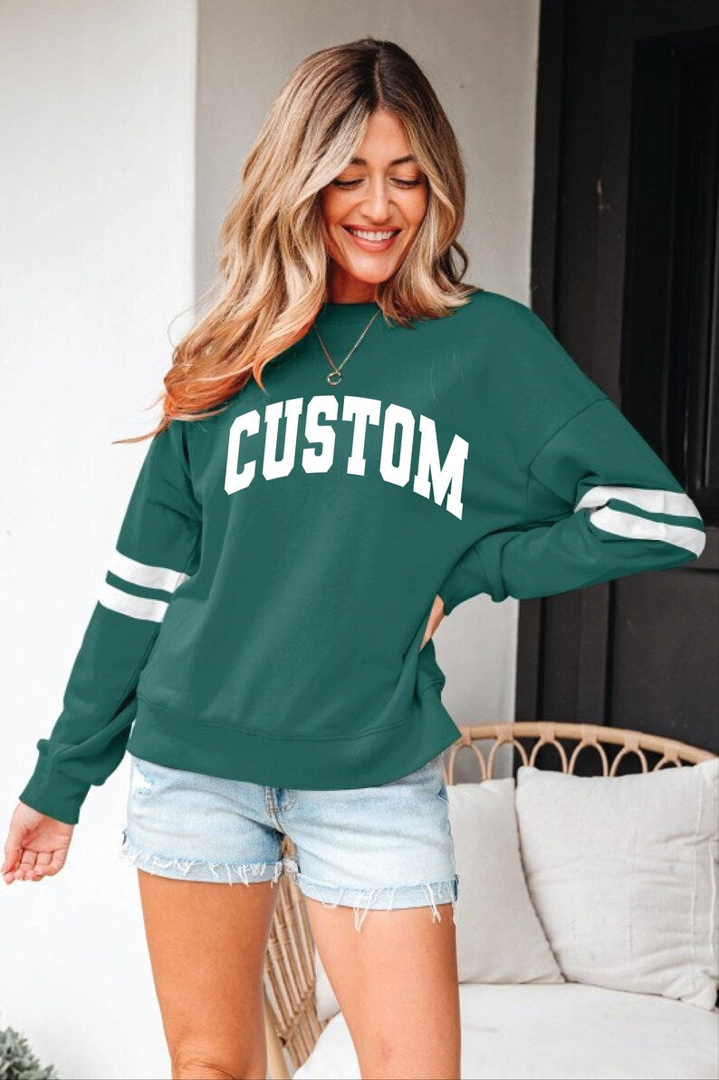 Custom Varsity Striped Sleeve Crewneck Sweatshirt