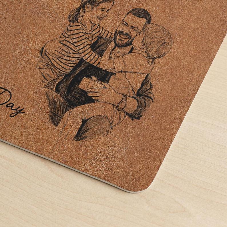 Custom Slogan Photo Sketch Desk Mat, Father’s Day Gift for Dad/Grandpa