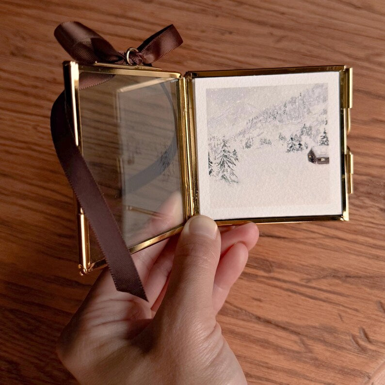 Personalized Vintage Brass Glass Photo Ornament