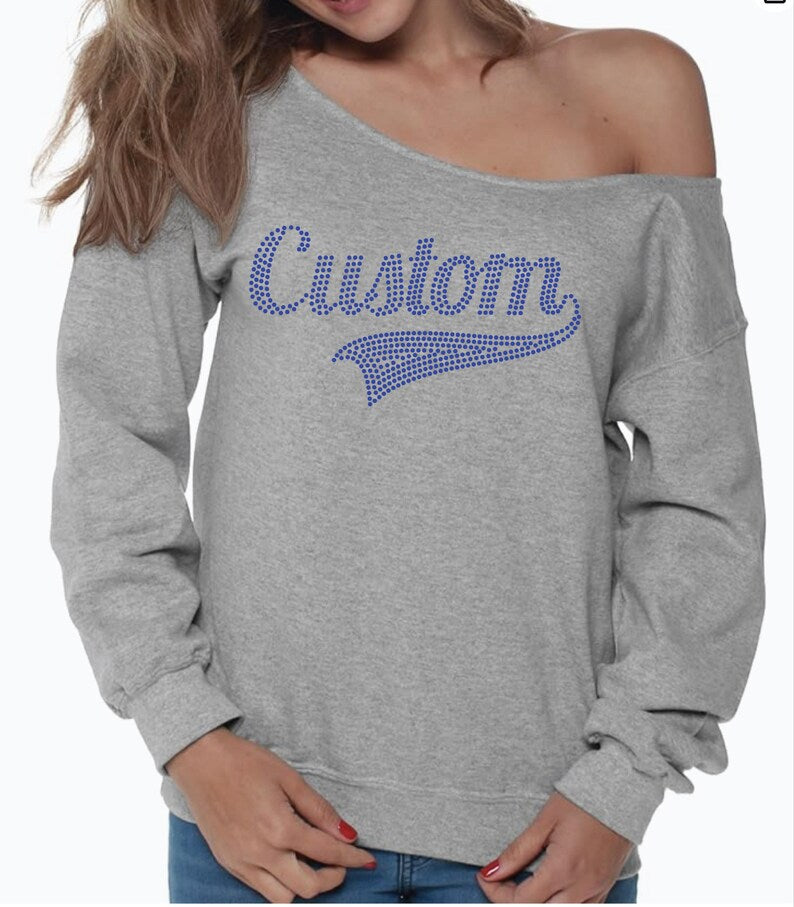 Custom Rhinestone Off-Shoulder Sweatshirt