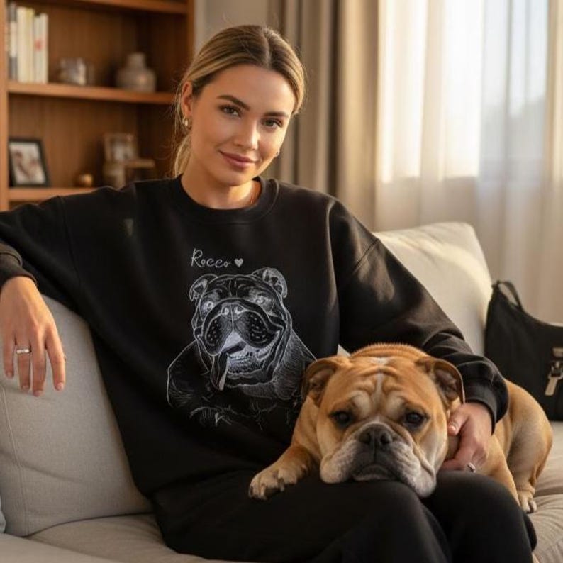 Personalized Custom Pet Selfie Sketch Crewneck Sweatshirt