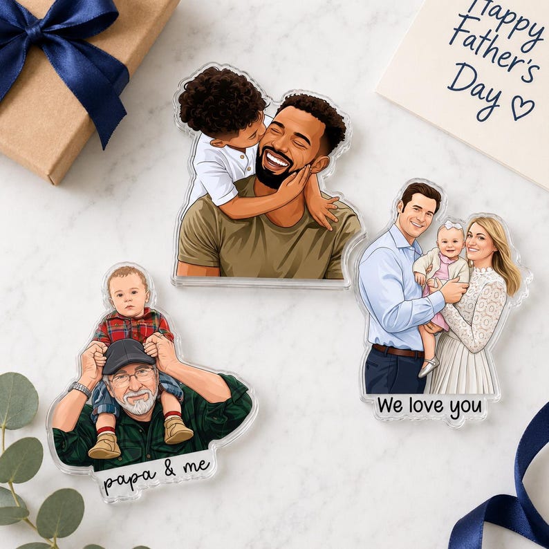Custom Family Photo Fridge Magnet, Personalized Cartoon Portrait Magnet