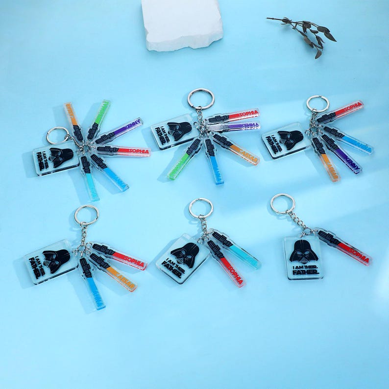 Personalized Star Wars Acrylic Keychain, Custom Lightsaber Name Dad Gift