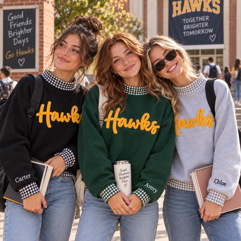 Custom Chenille Script Gingham Mock Neck