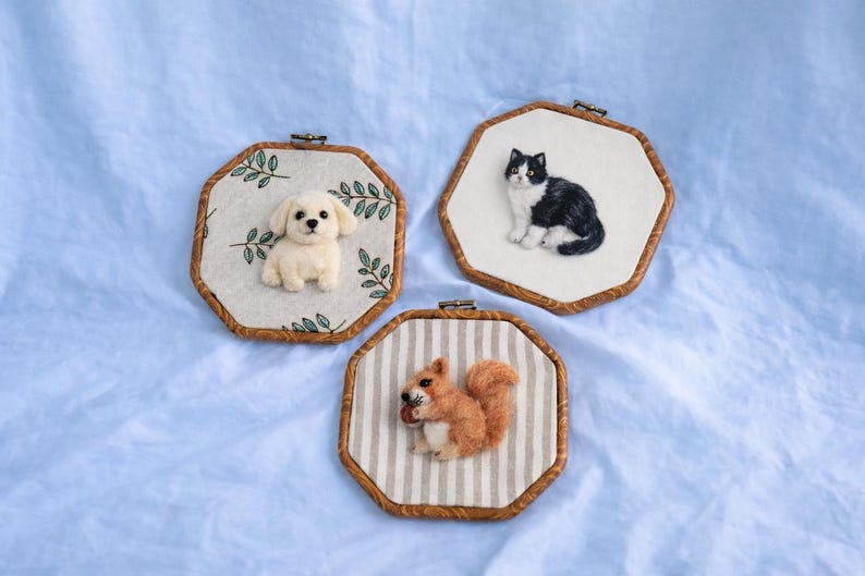 Personalized Needle Felt Pet Hoop Art Portrait