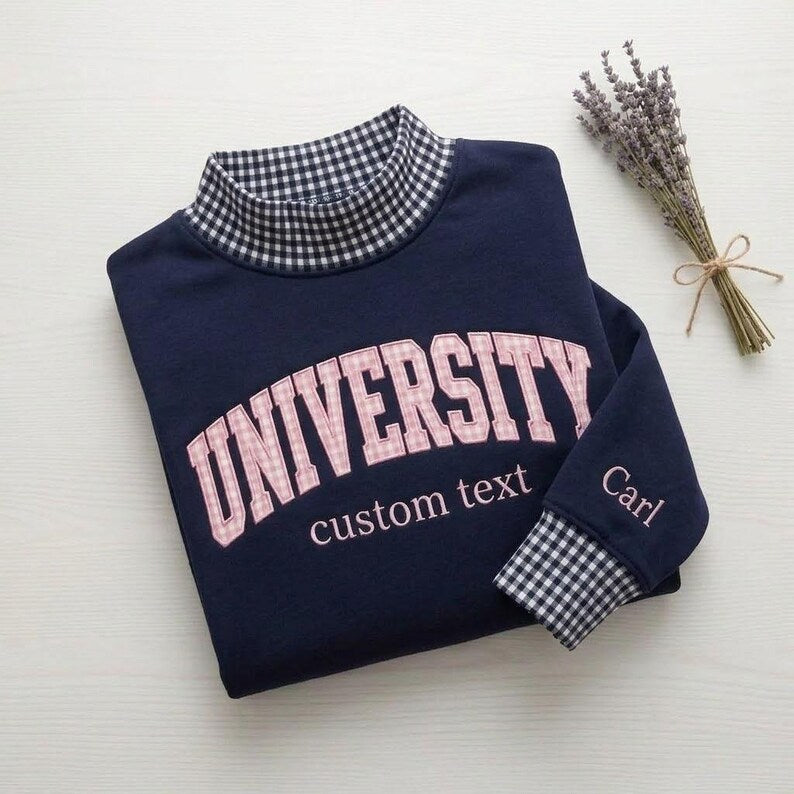Custom Layered Gingham Collar Varsity Pullover