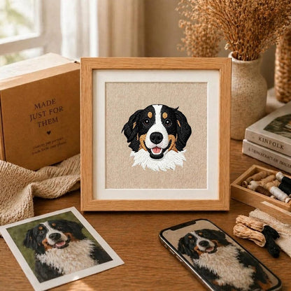 Custom Pet Embroidery Framed Art Personalized Name Pet Memorial Wooden Frame