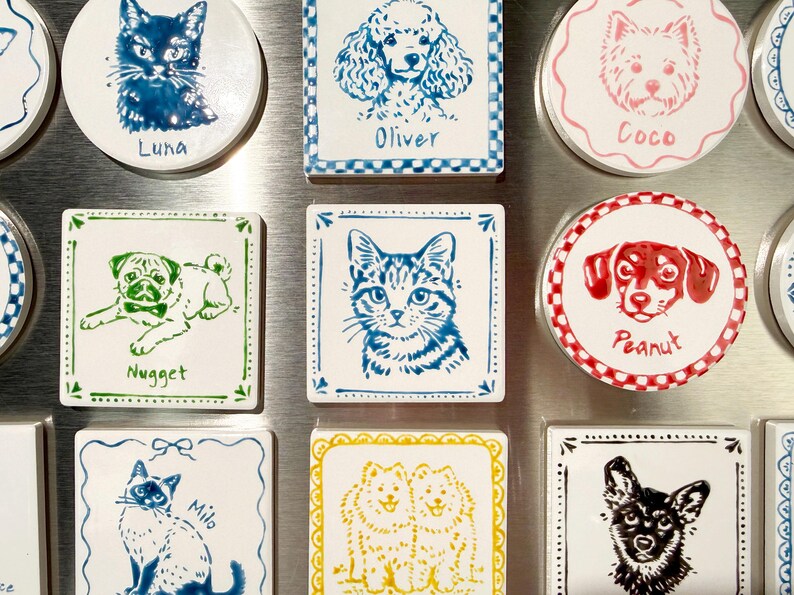 Custom Delft Ceramic Pet Portrait Magnet