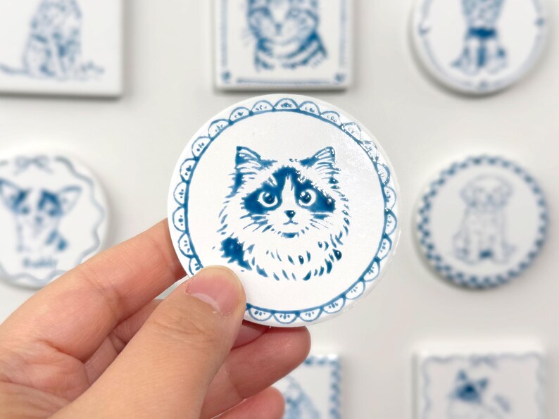 Custom Delft Ceramic Pet Portrait Magnet