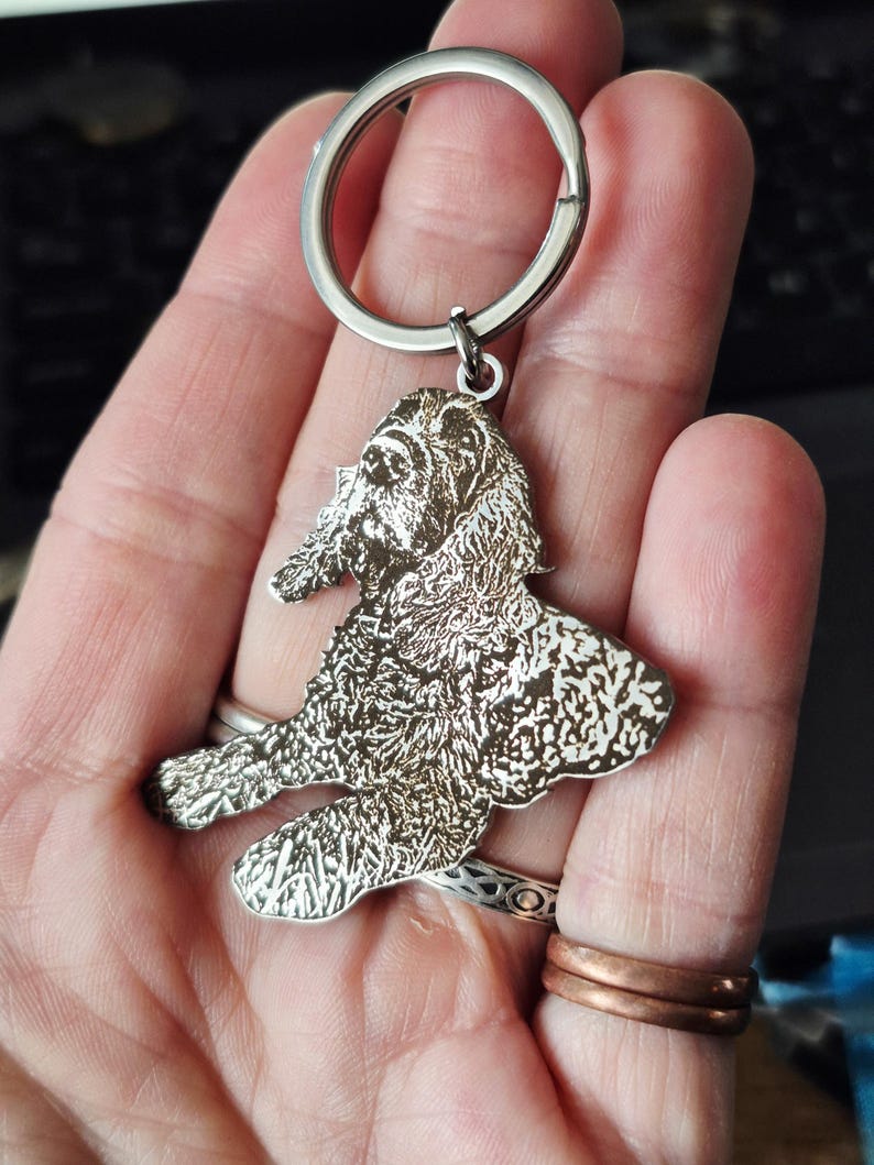 Custom Engraved Pet Photo Keychain | Personalized Dog Portrait Keyring