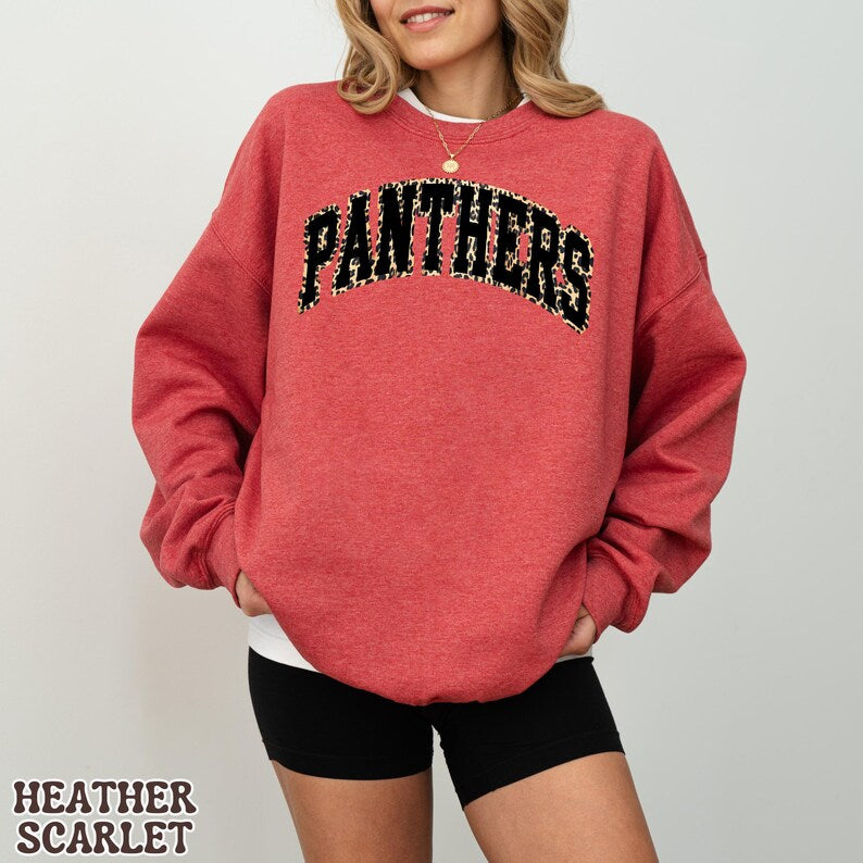 Custom Leopard Outline Varsity Crewneck Sweatshirt