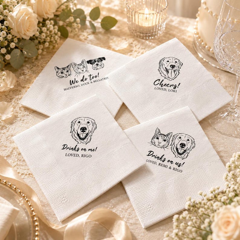 Custom Pet Portrait Rubber Stamp, Personalized Wedding Napkin Stamp With Custom Text