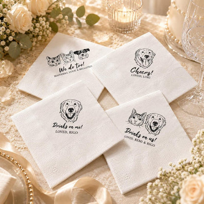 Custom Pet Portrait Rubber Stamp, Personalized Wedding Napkin Stamp With Custom Text