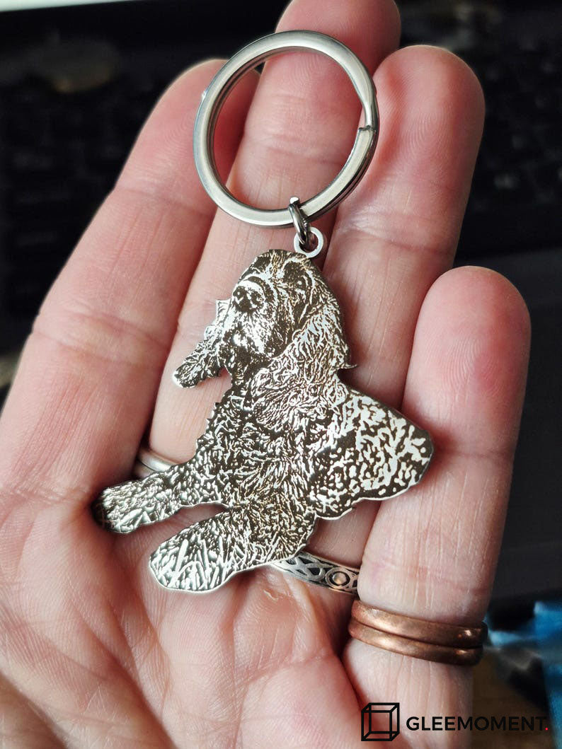 Custom Engraved Pet Photo Keychain | Personalized Dog Portrait Keyring