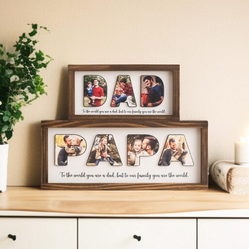 Personalized Dad Letter Photo Frame, Custom Father’s Day Wood Decor