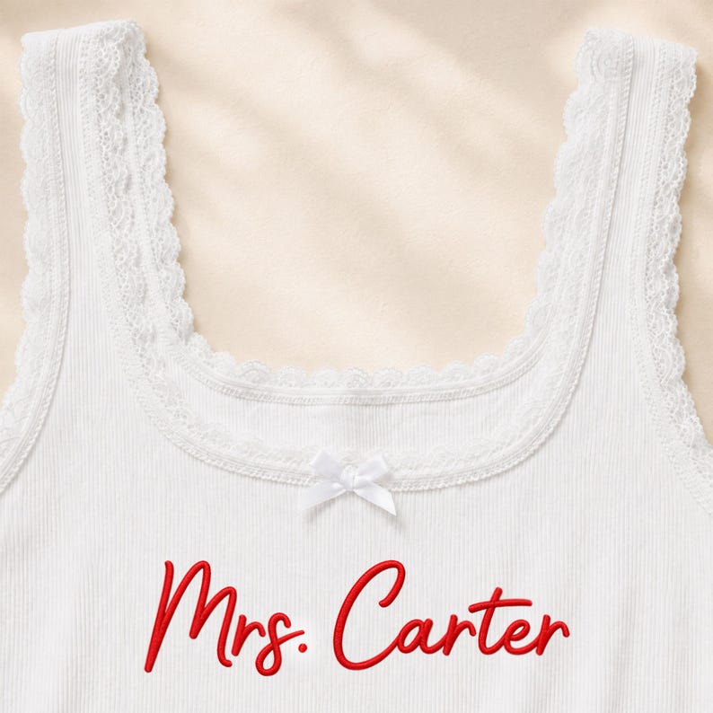 Custom Mrs Embroidered Lace Bow Tan
