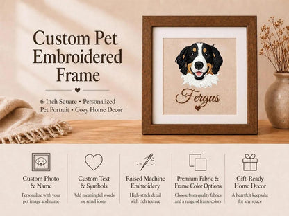 Custom Pet Embroidery Framed Art Personalized Name Pet Memorial Wooden Frame