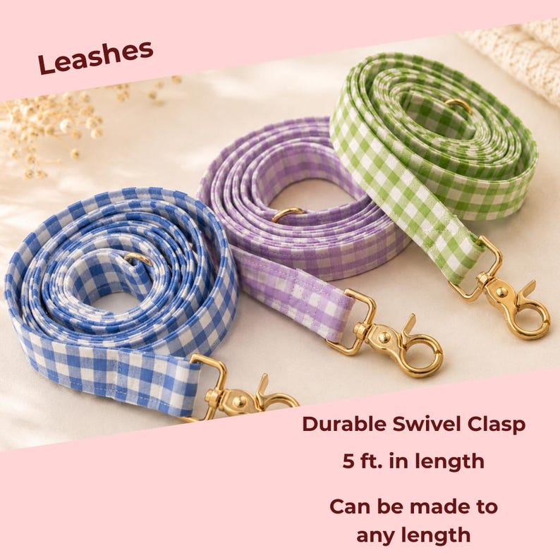 Personalized Gingham Dog Collar & Leash Set With Engraved ID Buckle