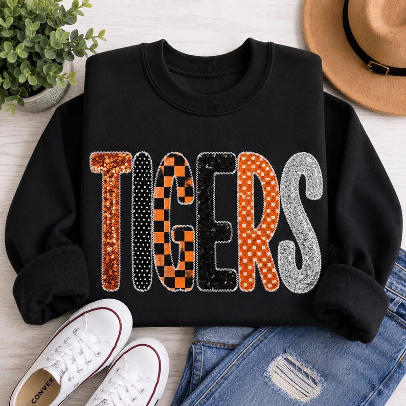 Custom Sequin Pattern Appliqué Crewneck Sweatshirt