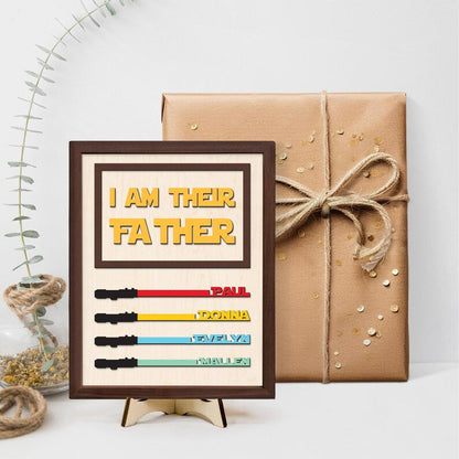 Personalized I Am Their Father Star Wars Wooden Sign, Custom Lightsaber Name Dad Gift