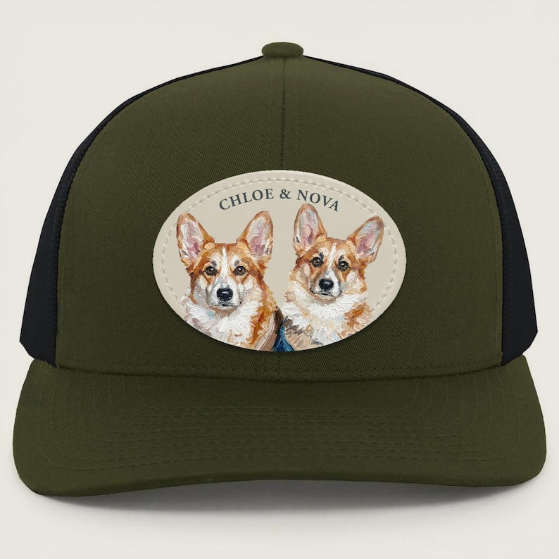 Custom Pet Portrait Leather Patch Trucker Hat