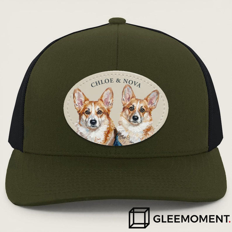 Custom Hand-Painted Oil Pet Portrait Leather Patch Trucker Hat