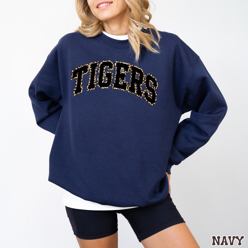 Custom Leopard Outline Varsity Crewneck Sweatshirt